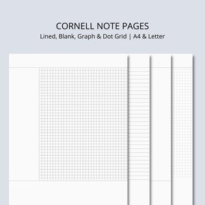 Modelli di appunti Cornell stampabili / Carta a quadretti, a righe e a punti per prendere appunti / A4, Letter / PDF digitale / Download immediato