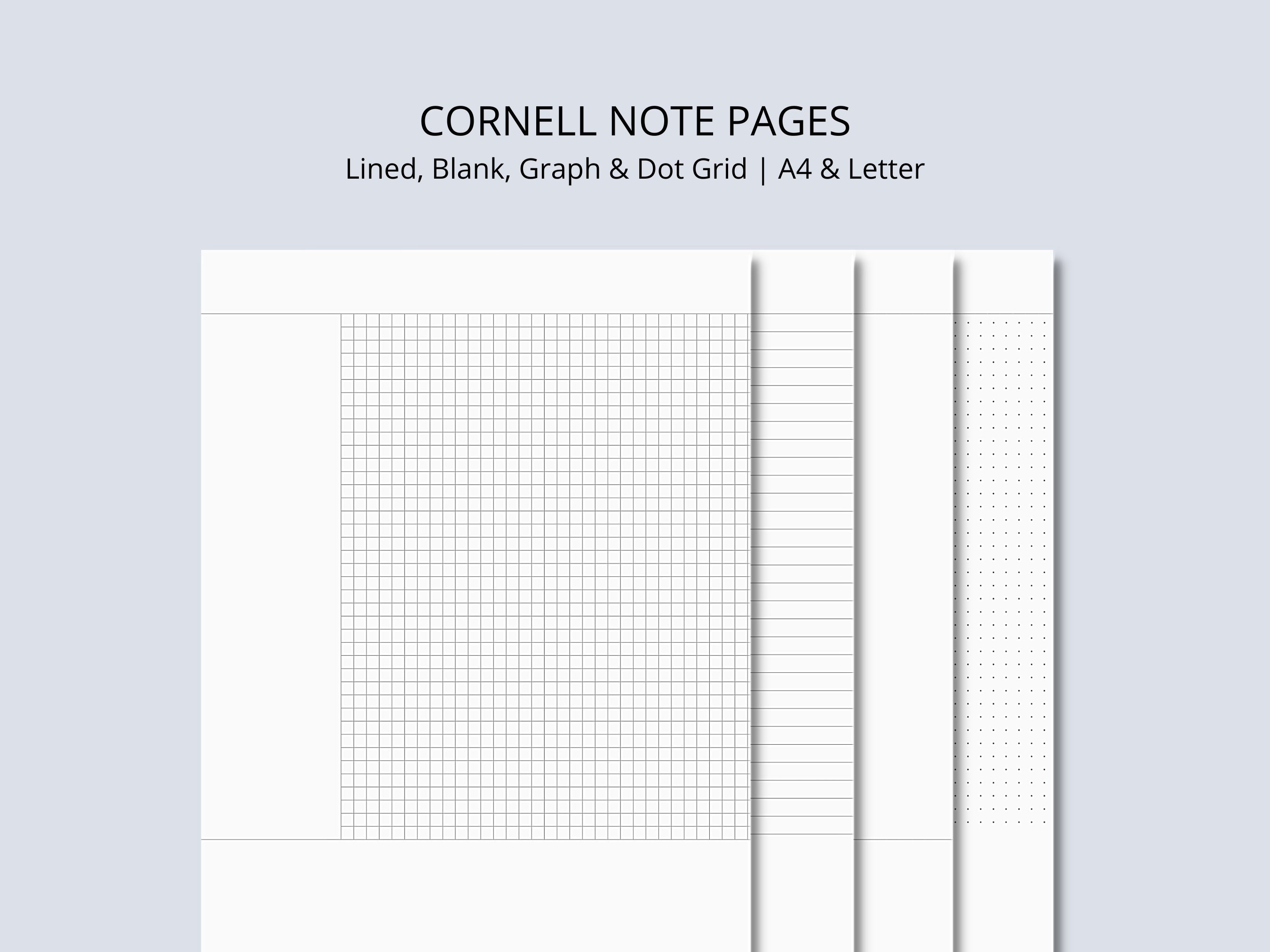 Printable Cornell Notes Templates Graph Ruled & Dot Grid - Etsy