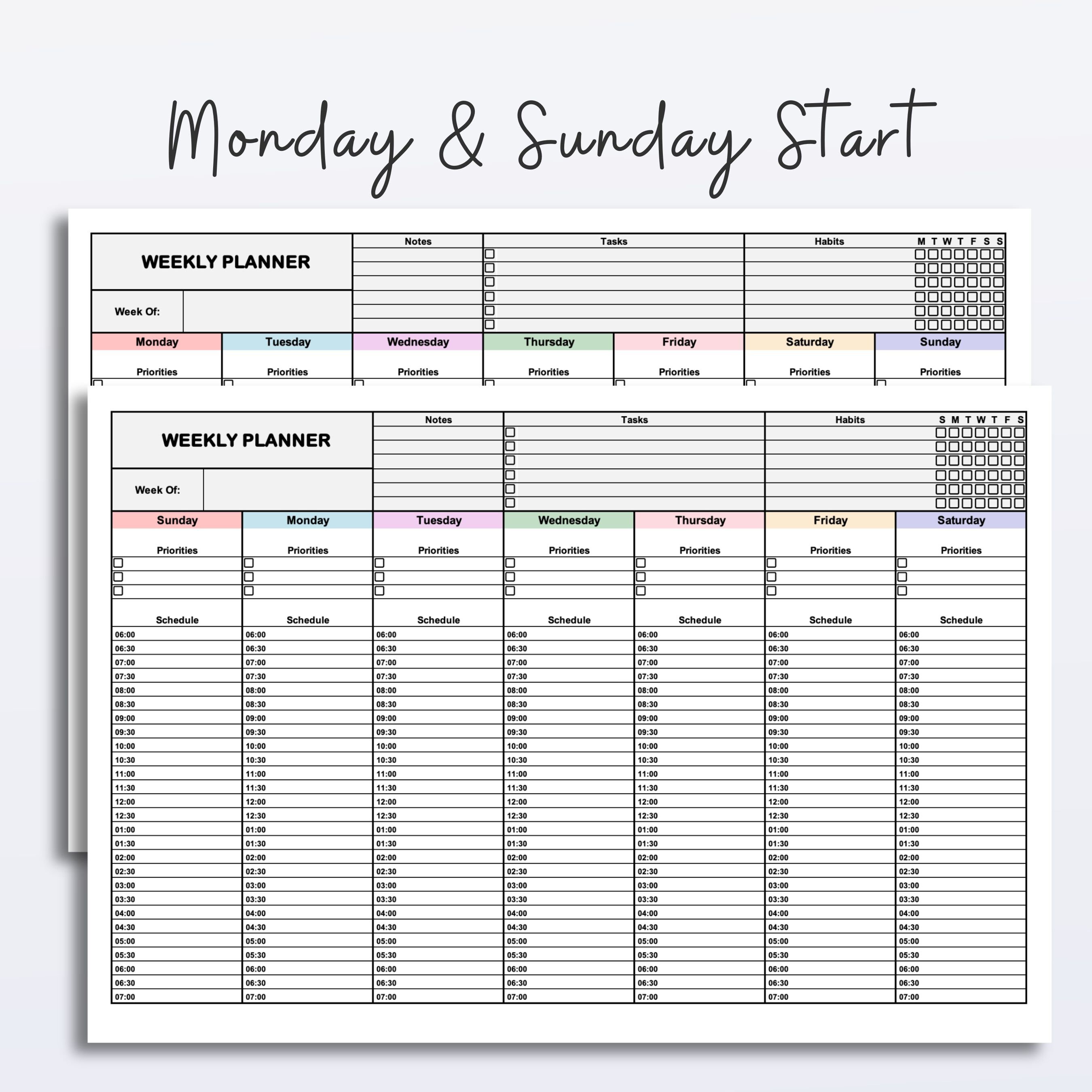 Weekly Planner Excel Template: Customizable Digital Schedule (digital ...