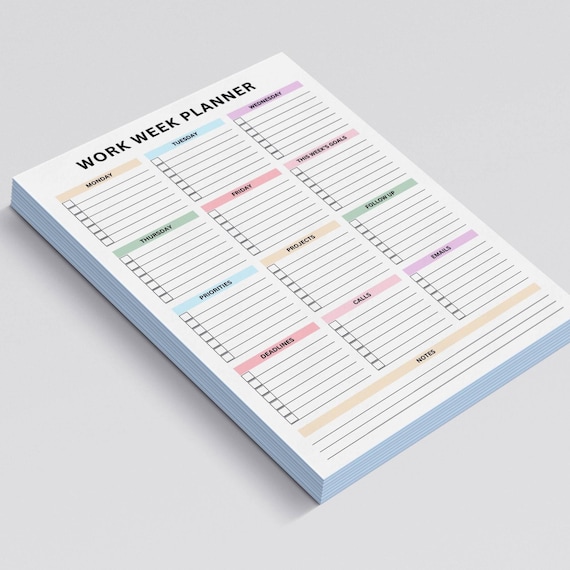 Colorful Work Week Planner: 5-Day Checklist (PDF Download)