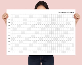 Monochrome 2026 Wall Calendar | Large Yearly Planner Poster Landscape