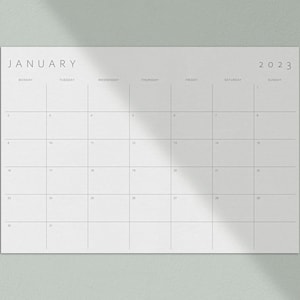 2023 Printable Calendar Landscape, Minimalist Monthly Calendar 2023, Printable and Digital version, A4 A3 Letter, Monday & Sunday Start PDF