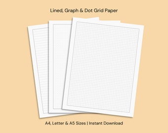 Printable Lined, Dot, Graph Grid Paper | Sheets for Note Taking | Writing Paper | A4 & Letter | Planner Pages | PDF | Instant Download