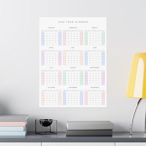 2025 Yearly Wall Calendar Poster - Large 18x24 & 24x36 Inches, Pastel Design, Sunday Start, Full Year Per Page, Portrait Layout
