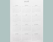 2026 Year At a Glance Desk Calendar: Minimalist Printable Yearly Overview (PDF Download)