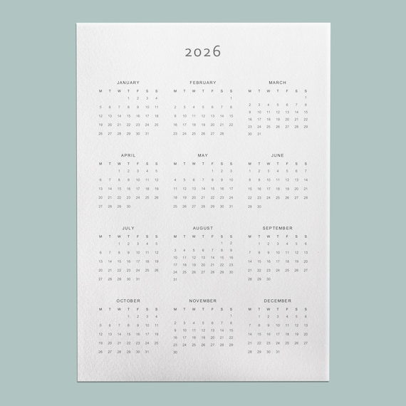 2026 Year At-A-Glance Calendar: Minimalist Printable (PDF Download)