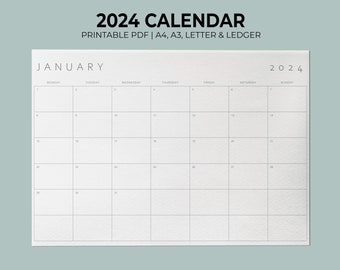 2024 Calendar Printable Minimal Desk Calendar Monthly Planner 2024 | A4, A3, Letter, Ledger | Monday & Sunday Start | Instant Download