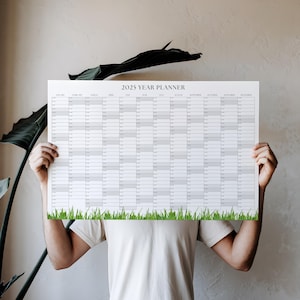 2025 Yearly Calendar | Wall Planner | Printable PDF | A1 A2 24x18 36x24 | Full Year Overview | Green Grass Frame | Digital Download