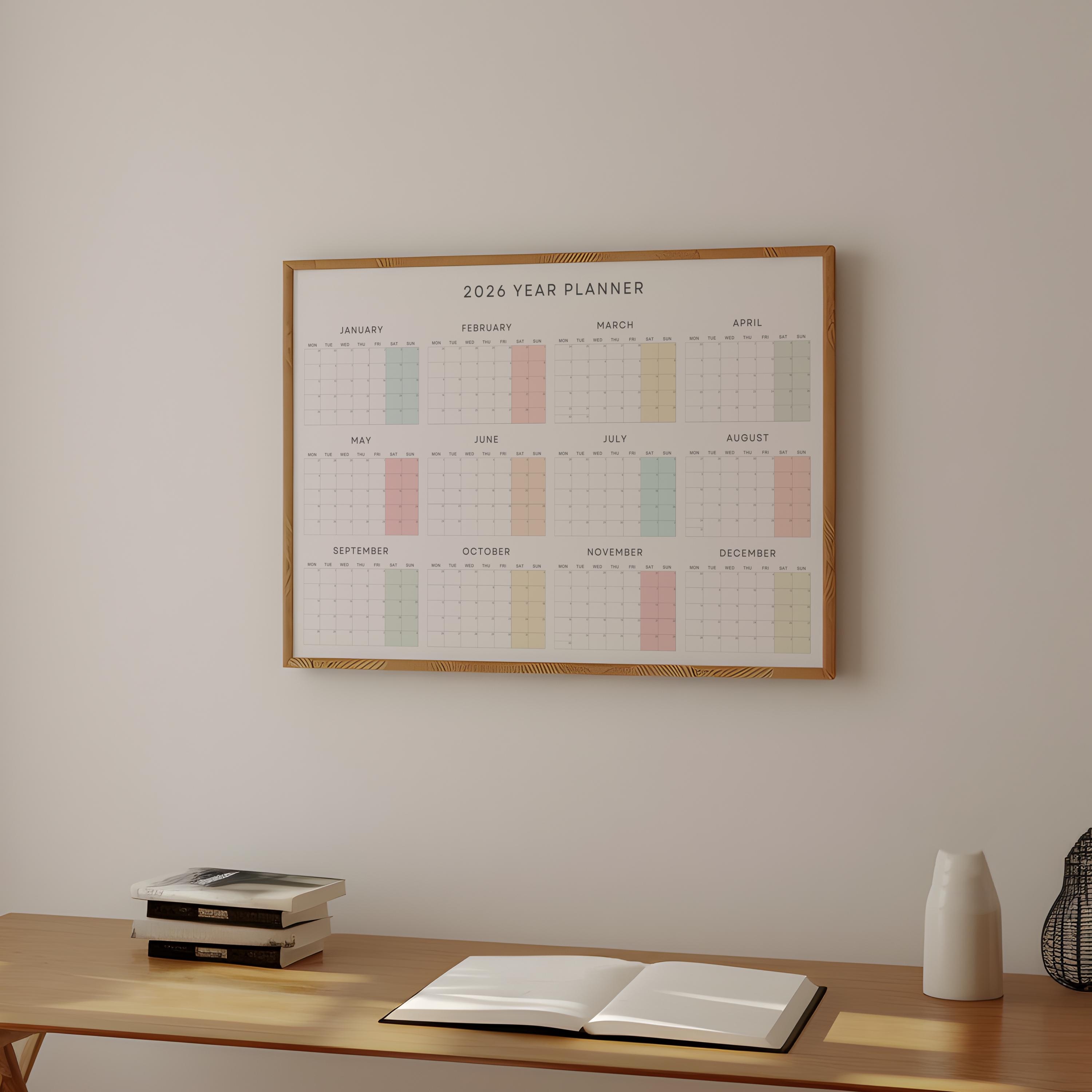 2026 Wall Calendar Poster Landscape Minimalist Monthly Planner Monday ...