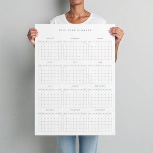 Calendario de pared anual 2025 imprimible en PDF / Calendario de pared minimalista vertical / Inicio lunes y domingo / Resumen del año completo / Descargar