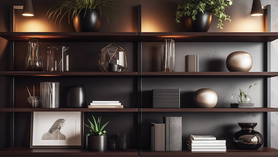 Modern Home Office Virtual Background: Elegant Bookshelves (JPG File)