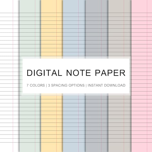 Digital Note Paper Templates | Digital Paper Pack | Lined Paper For Digital Notebooks | 7 Colours | Note-Taking Goodnotes, Notability PDF