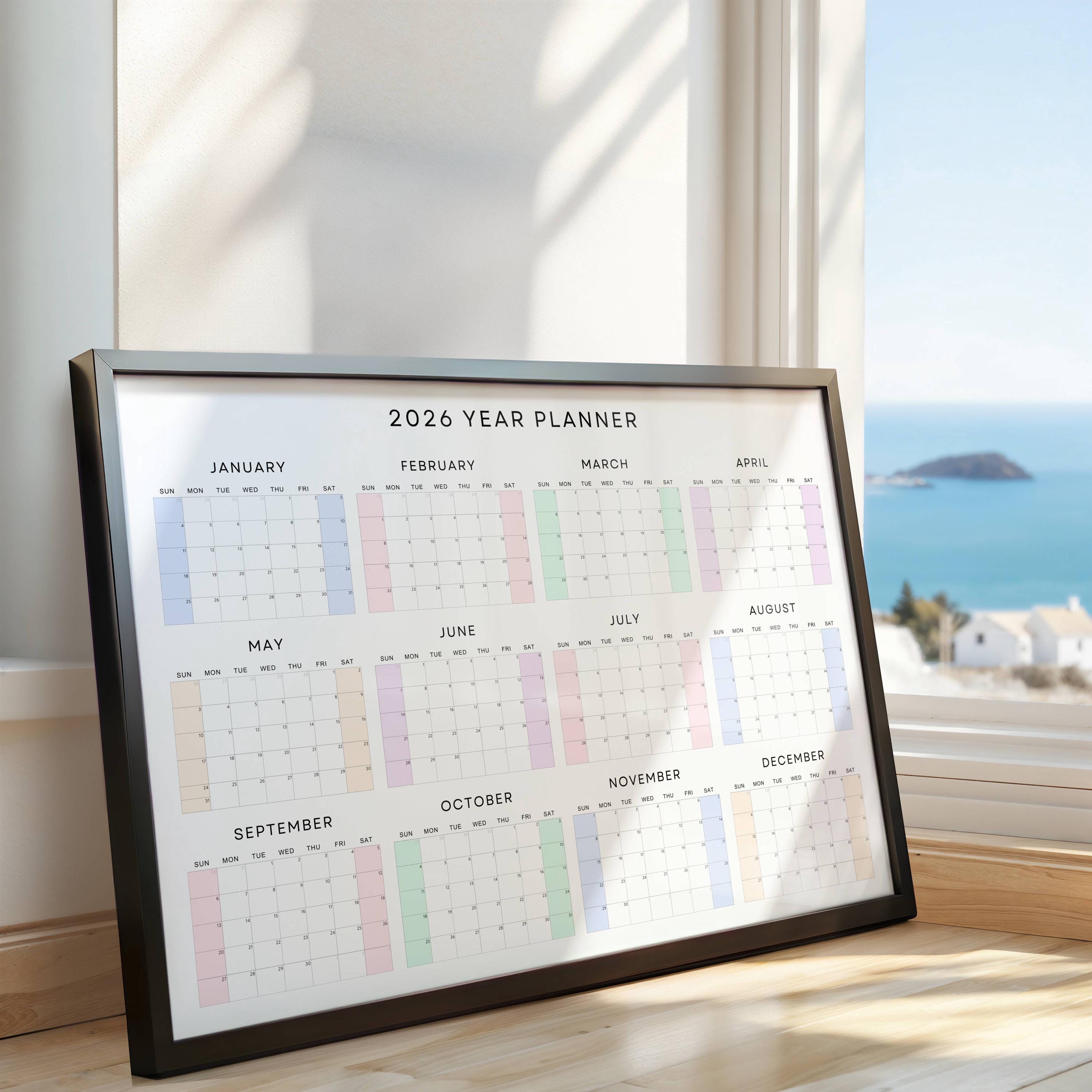 2026 Wall Calendar Poster Sunday Start | Pastel Year Planner Print - Etsy