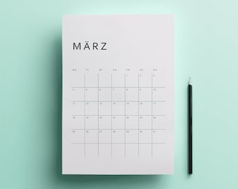 2024 Kalender Druckbar | Deutsch | 2024 Monatlicher Kalender zum Ausdrucken | Minimalistisch | Alle 12 Monate | A4 und A3 | Download | PDF