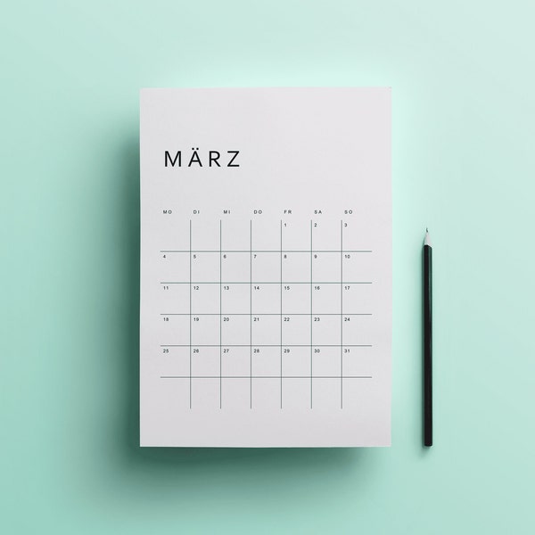 Kalender 2024 Druckbar PDF | Deutsch | 2024 Monatlicher Kalender zum Ausdrucken | Minimalistisch | Alle 12 Monate | A4 & A3 | Download