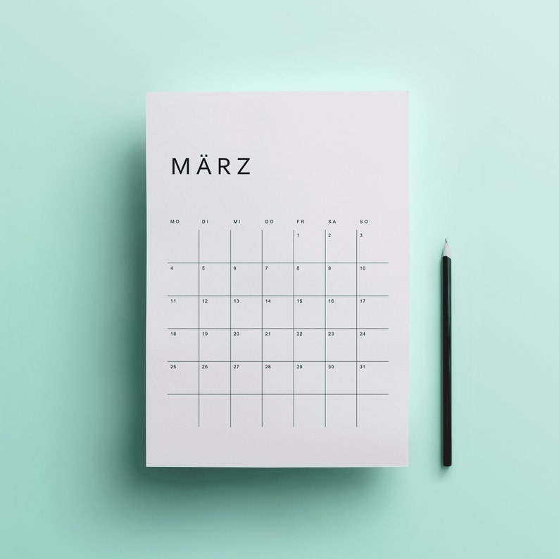 2024 Kalender Druckbar Deutsch 2024 Monatlicher Kalender zum Ausdrucken Minimalistisch Alle 12 Monate A4 und A3 Download PDF Bild 1