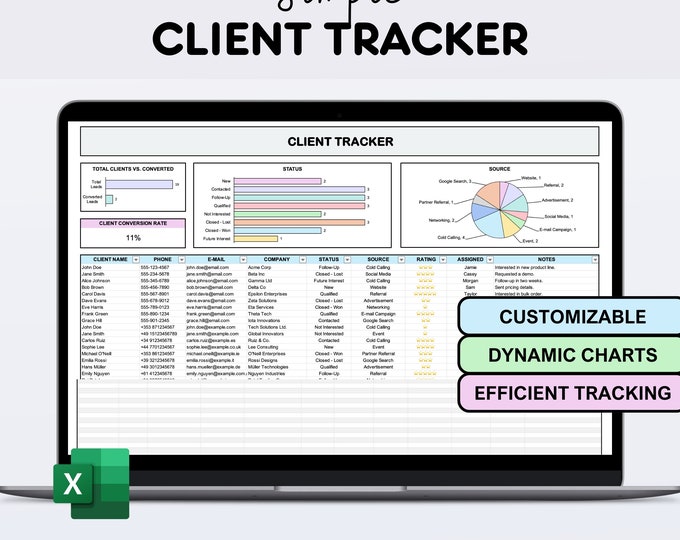 CRM Excel Template | Client Tracker Spreadsheet | Customer Relationship ...