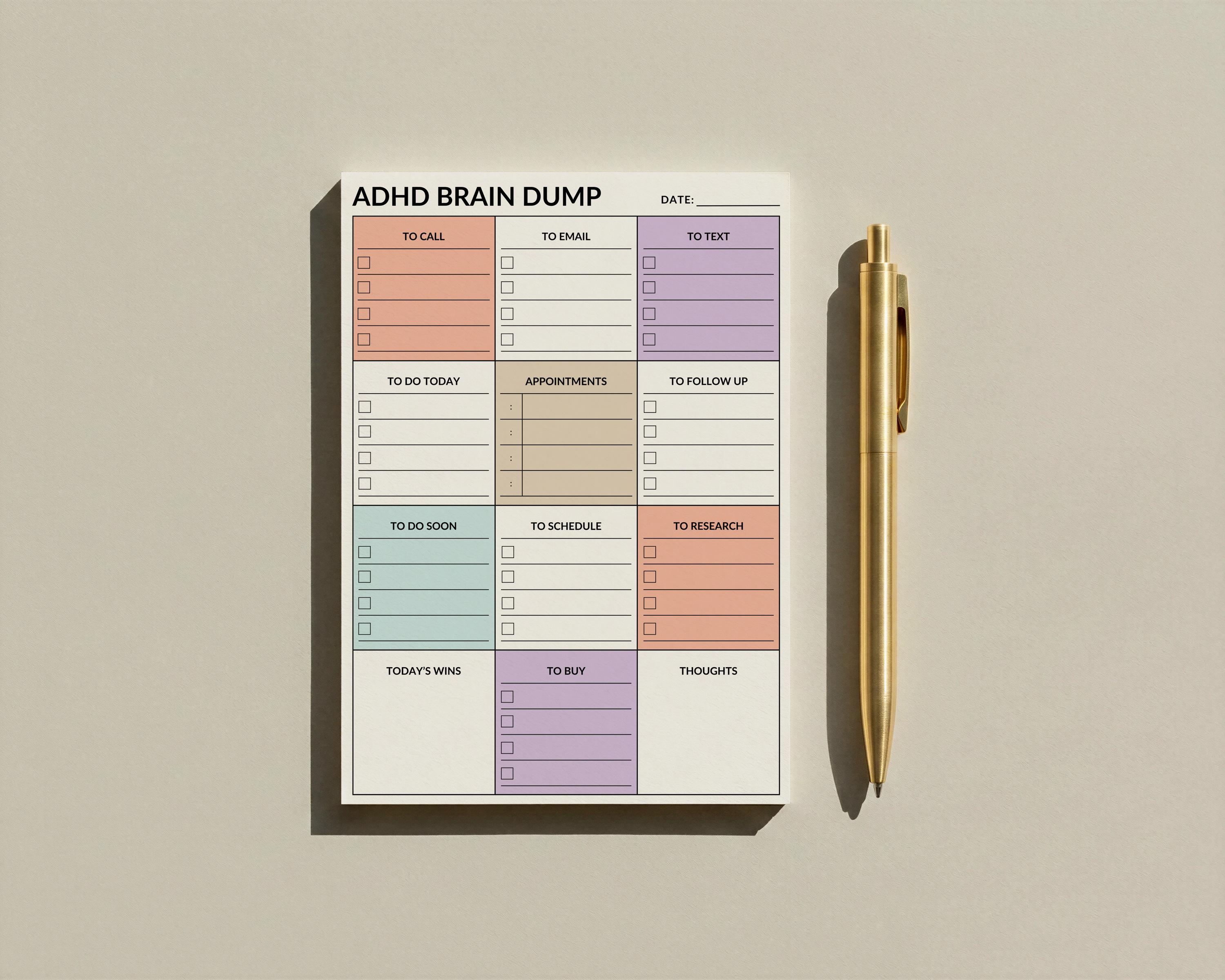 ADHD Sticky Note Planner Pad – Daily Brain Dump Checklist for ...