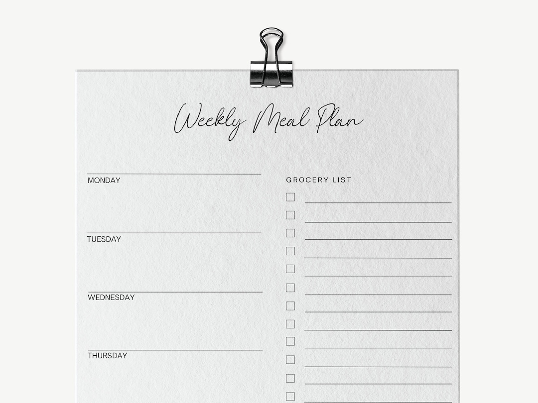 Weekly Meal Planner Printable, Meal Prep, Menu Planner With Grocery