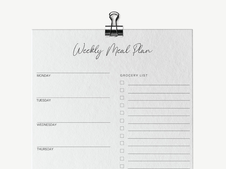 Weekly Meal Planner Printable: Minimalist Grocery List (digital ...