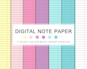 Colorful Digital Note Paper: College Ruled, 7 Summer Colors (PDF Download)