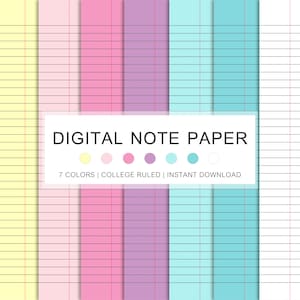 Pacchetto di carta per appunti digitale Modelli di carta per appunti digitale College Ruled / 7 colori estivi / Goodnotes, Notability ecc. / Download digitale PDF