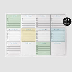 ADHS Tagesplaner für Erwachsene Printable PDF - Checkliste für Focus, Termine, Brain Dump - A4 & US Letter - Digital Download Organizer