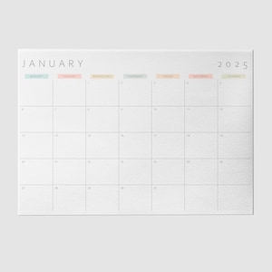 Calendario mensual imprimible minimalista 2025 (PDF, descarga digital) / Tamaños A4, A3, Carta (EE. UU.) y Ledger / Inicio lunes/domingo