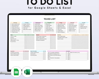 Modèle de liste de tâches : agenda Excel et Google Sheets (téléchargement numérique)
