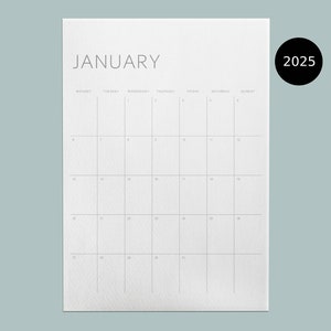Calendario imprimible 2025, planificador mensual minimalista, vertical, tamaño A4/A3/carta de EE. UU., descarga instantánea, PDF imprimible.