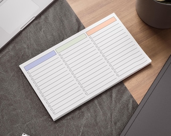 3 Column To Do List Pad | Minimal Task Planner Notepad 10x6in