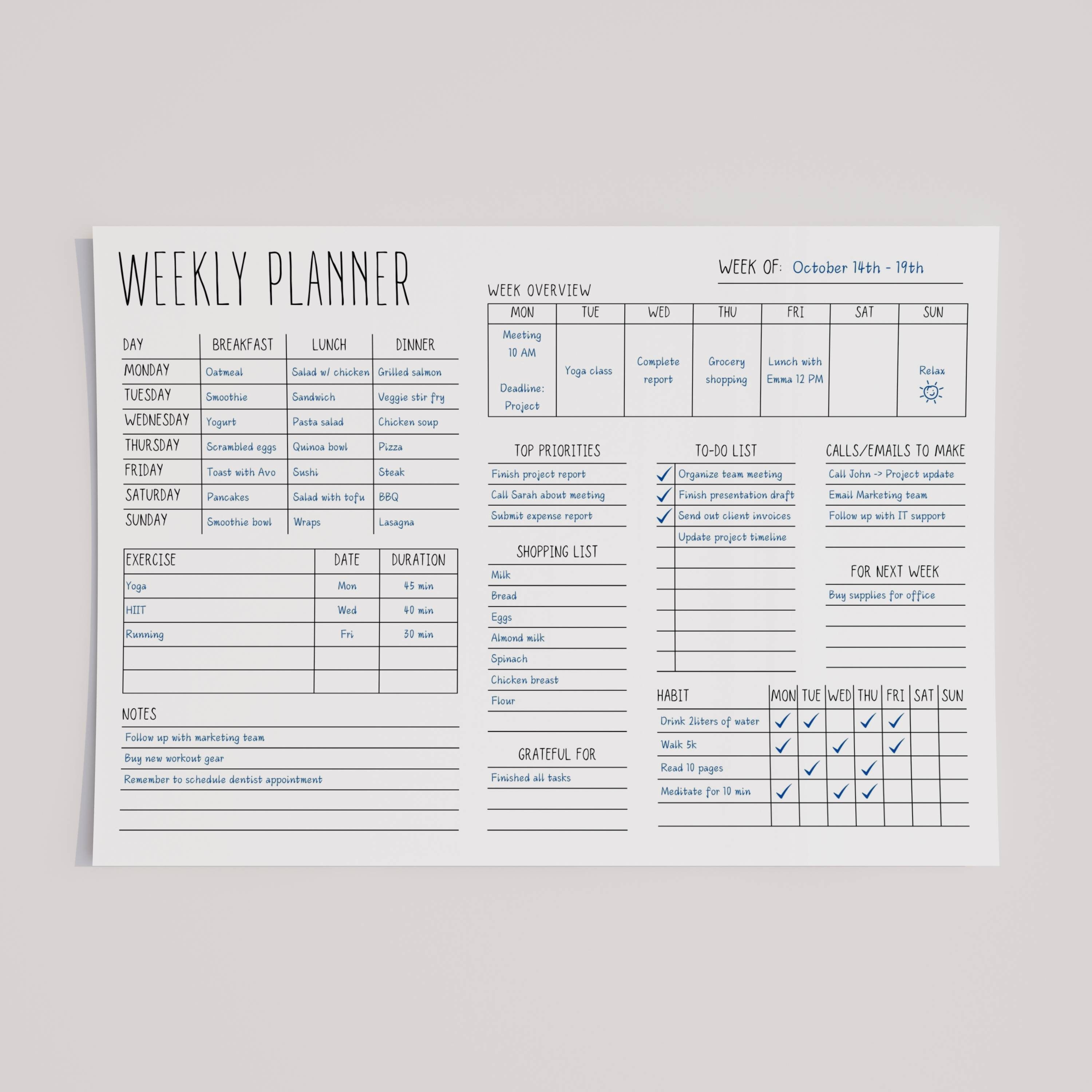Minimalist Weekly Planner Printable: A4, US Letter (PDF Download) - Etsy