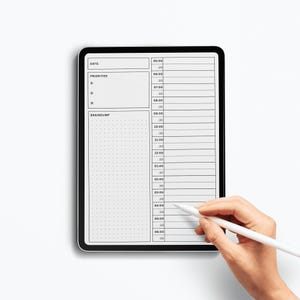 Infographic displaying the layout of a digital daily planner template, emphasizing timeboxing elements and structured sections for agendas and to-do lists.