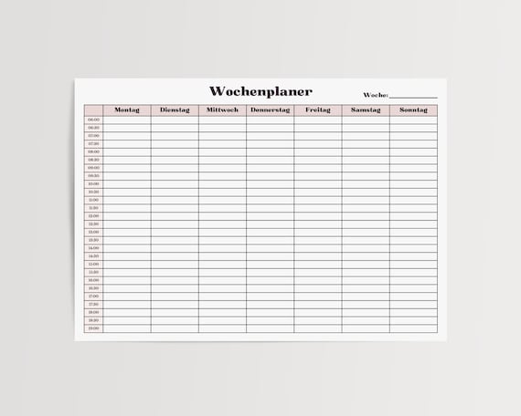 Wochenplaner Deutsch PDF zum Ausdrucken – A4 & A3, Minimalistisch, Wochenübersicht