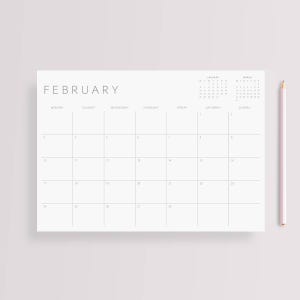 Calendario mensual imprimible 2025, PDF minimalista con vista del mes anterior y siguiente, tamaño A4, A3, tamaño carta de EE. UU., tamaño libro mayor, inicio en lunes y domingo