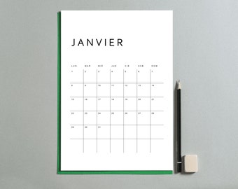 2024 Calendrier Imprimible | Calendrier Mensuel | Calendar in French Language Français | A4, A3, Letter, Ledger | Instant Download PDF