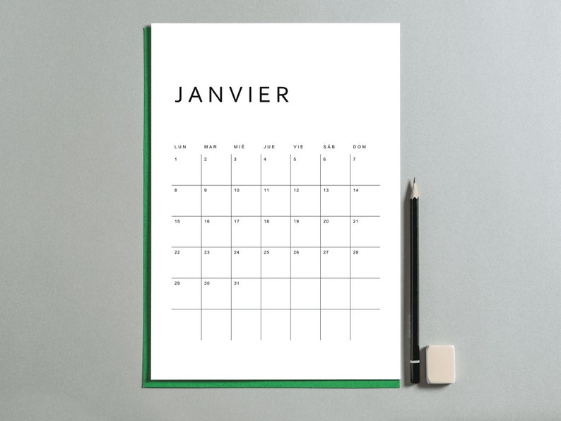 2024 Calendrier Imprimible / Calendrier Mensuel / Calendario in lingua francese Français / A4, A3, Lettera, Ledger / Download istantaneo PDF immagine 1
