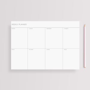 Planificador semanal en formato PDF para descargar / Calendario semanal minimalista en tamaño A4, carta de EE. UU. / Inicio en lunes y domingo / Horizontal / Líneas finas grises