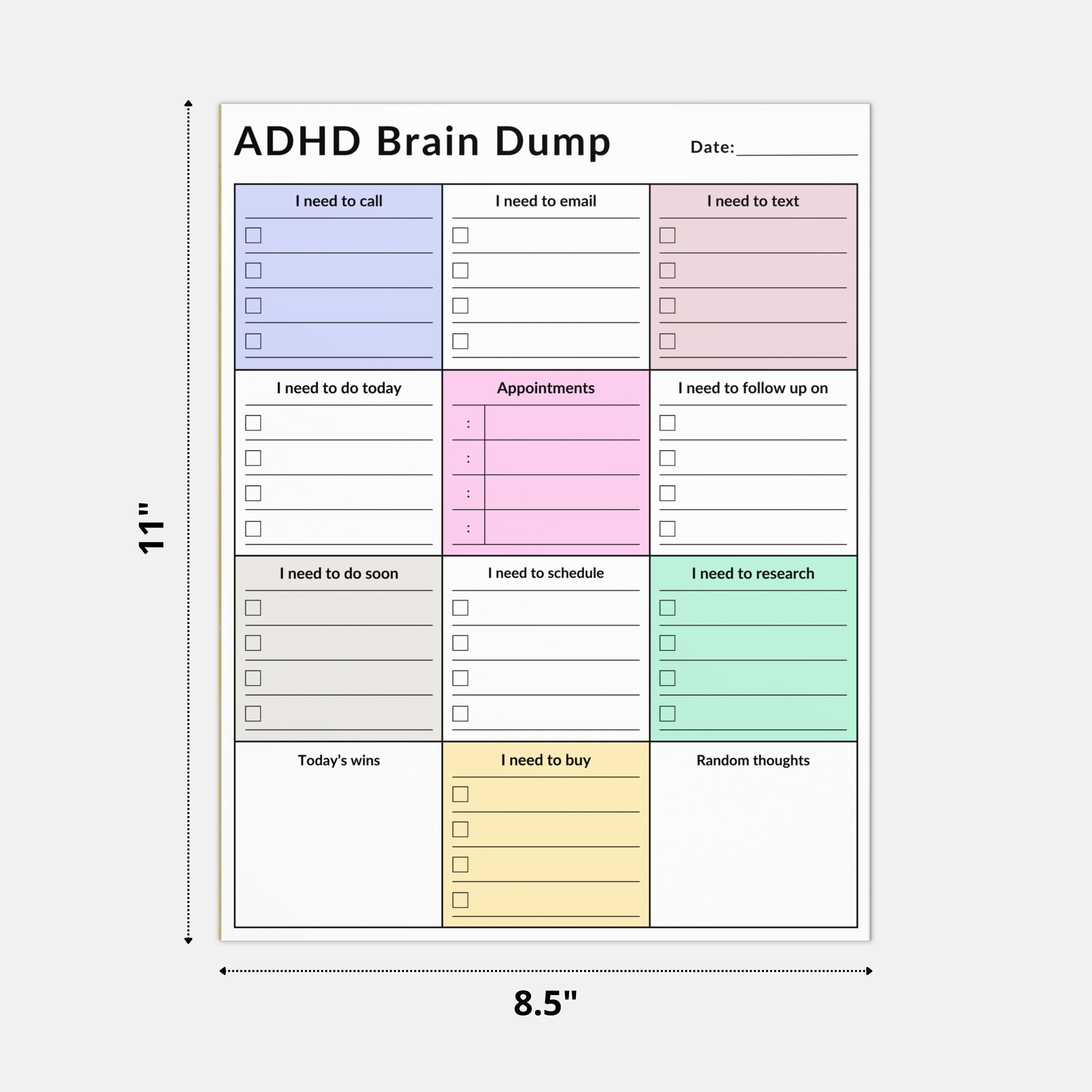 ADHD Brain Dump Notepad: Task List Organizer 11x8.5