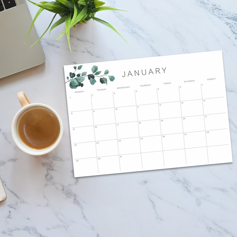 2024 Calendar Printable Monthly Planner Floral Watercolour Aesthetic