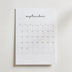 Calendario mensual imprimible 2025, planificador minimalista estético en formato PDF, un mes por página, inicio lunes/domingo, tamaño carta A4 A3 de EE. UU.