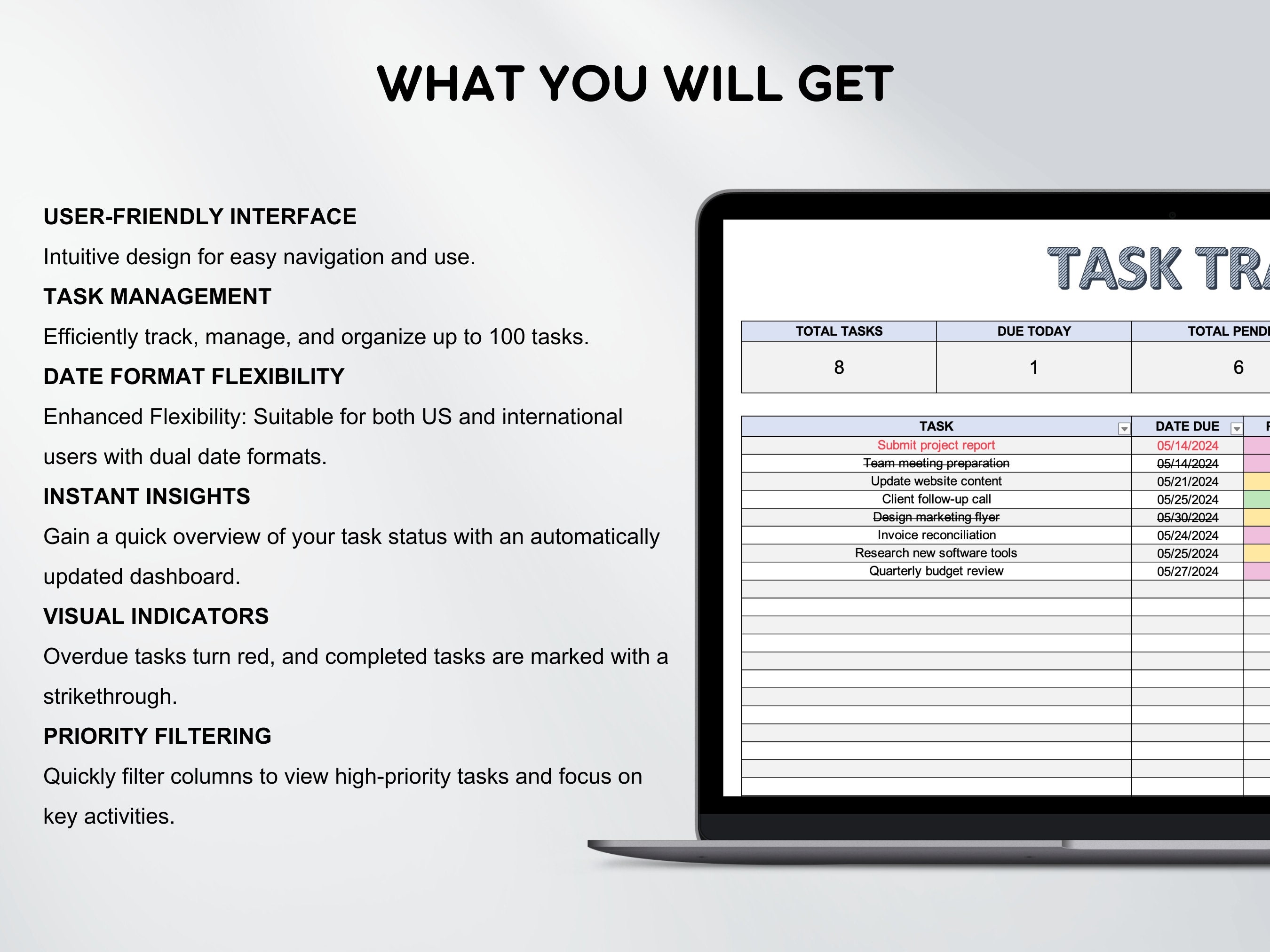 Excel Task Tracker Template: Digital Todo List (instant Download) - Etsy