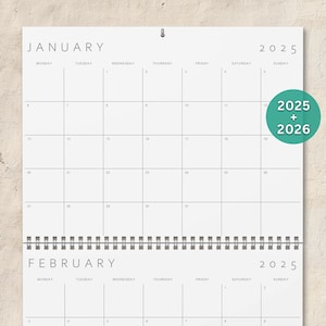 2025 2026 Wall Calendar Monthly Planner | 24 Months | Minimalist Calendar | 11x17” Hanging Calendar | One Month Per Page | Spiral Bound