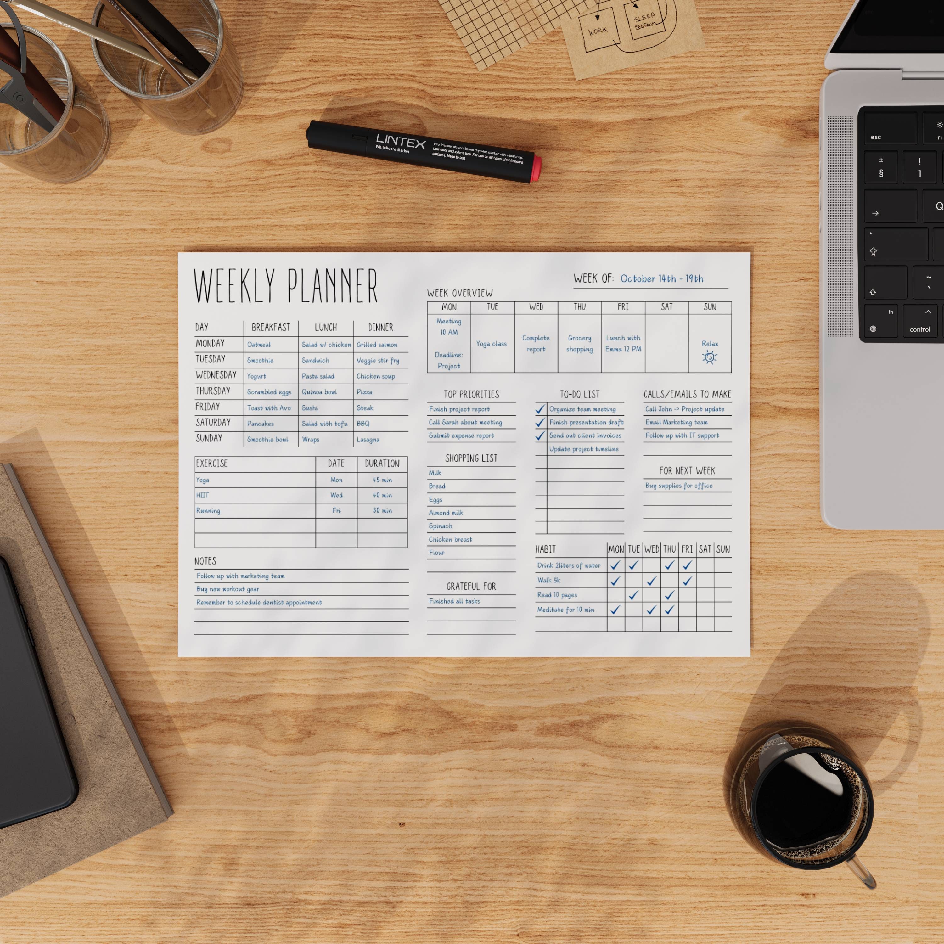 Minimalist Weekly Planner Printable: A4, US Letter (PDF Download ...