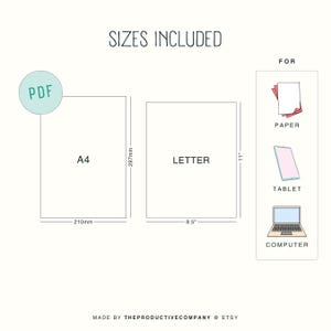 K&ouml;nnte beinhalten: Ein Diagramm, das die verschiedenen Gr&ouml;&szlig;en zeigt, die in einem digitalen Download enthalten sind: A4 (210 mm x 297 mm), Letter (8,5 Zoll x 11 Zoll) und Symbole f&uuml;r Papier, Tablet und Computer.