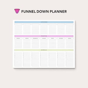 Funnel Down Planning System Large ADHD Brain Dump Pad, 11x8.5"