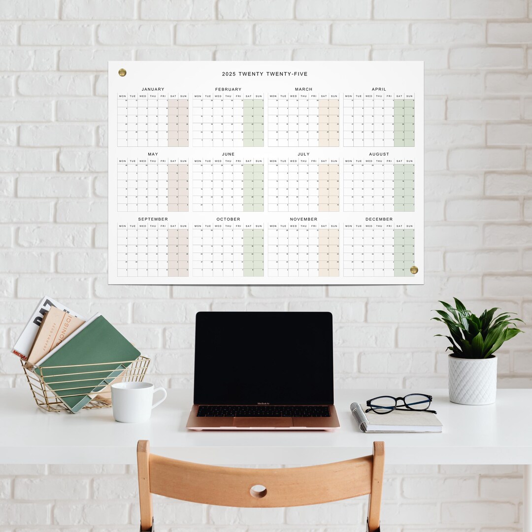 2025 Yearly Calendar Wall Planner Digital Download Minimalist Beige and