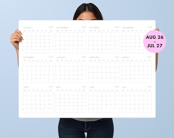 2026-2027 Wall Calendar Print, August 26 - July 27, Academic Planning