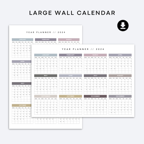 2024 Year Calendar Printable Wall Calendar 2024 Wall Annual Planner Etsy