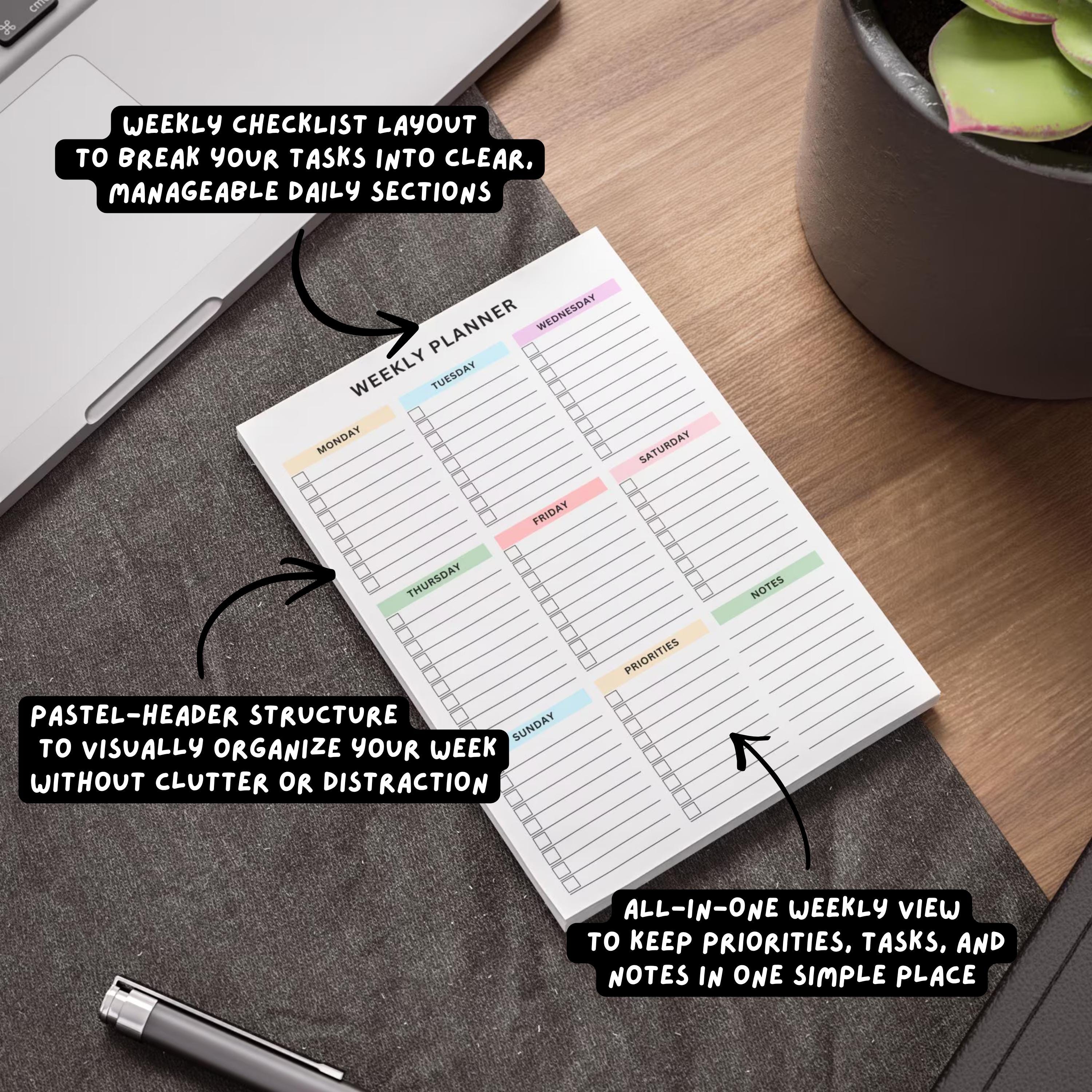 Weekly Planner Pocket Sticky Notepad Small Daily to Do List Pad, 4x6in ...